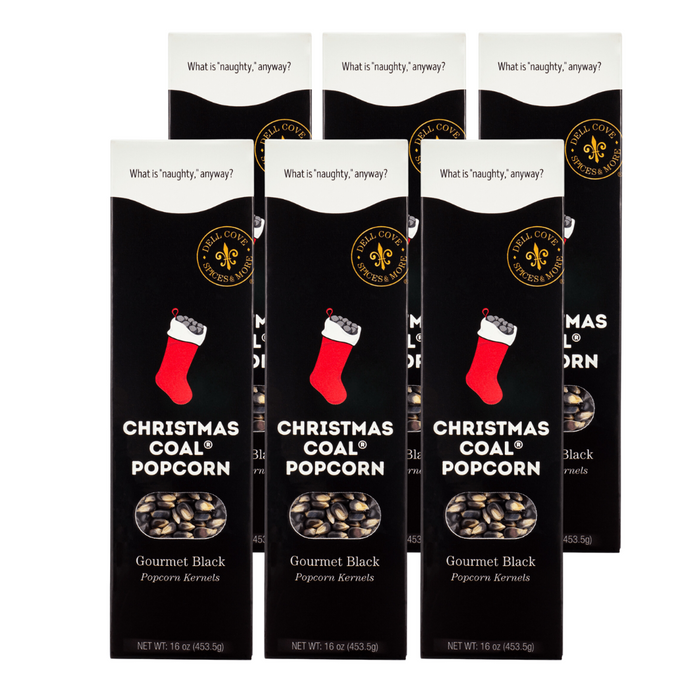 Christmas Coal Popcorn Kernels for Christmas stockings - black popcorn with coal case pack - Dell Cove Spices