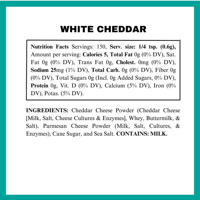 White cheddar popcorn seasoning nutritional panel - dell cove spices