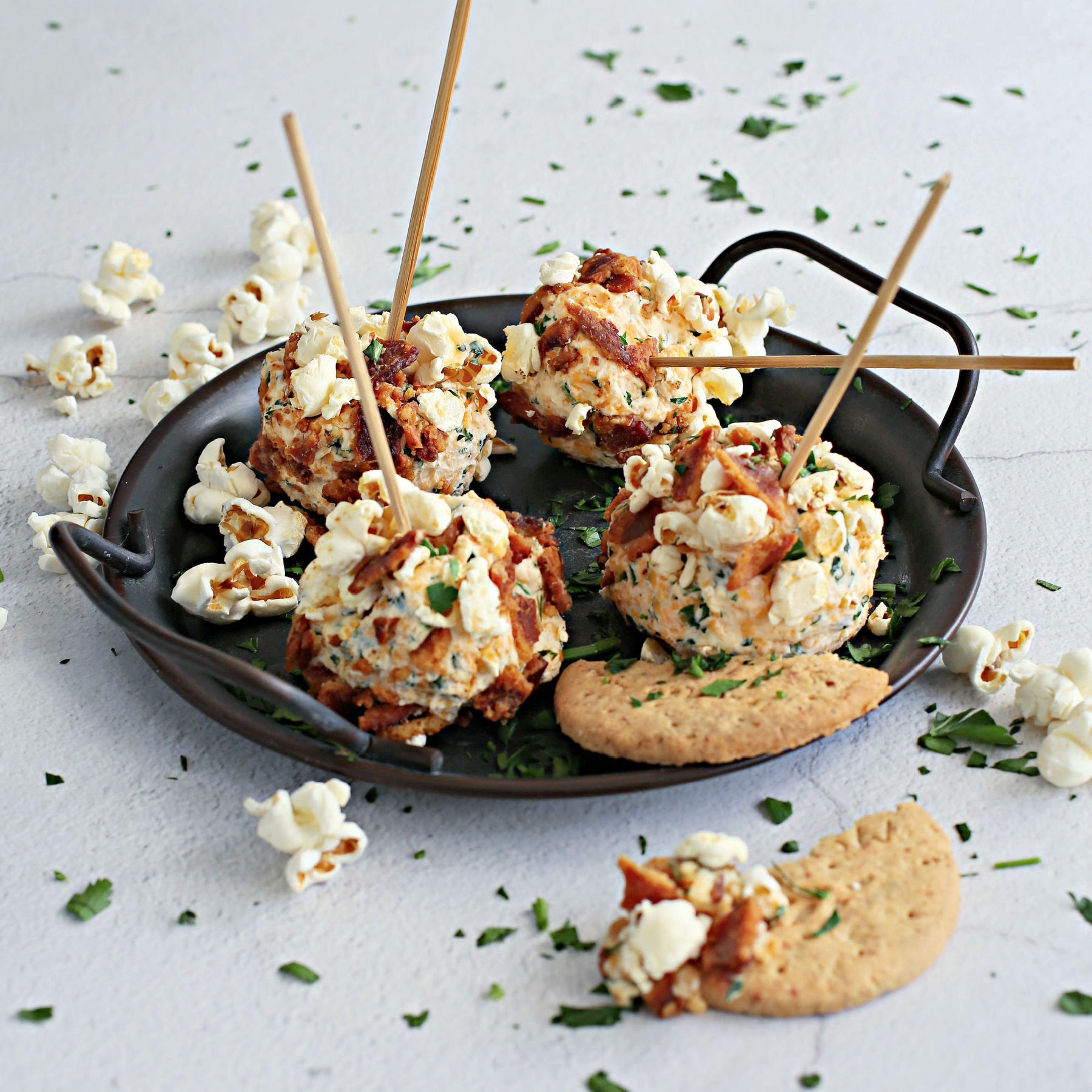 Cheese Balls with Popcorn and Bacon