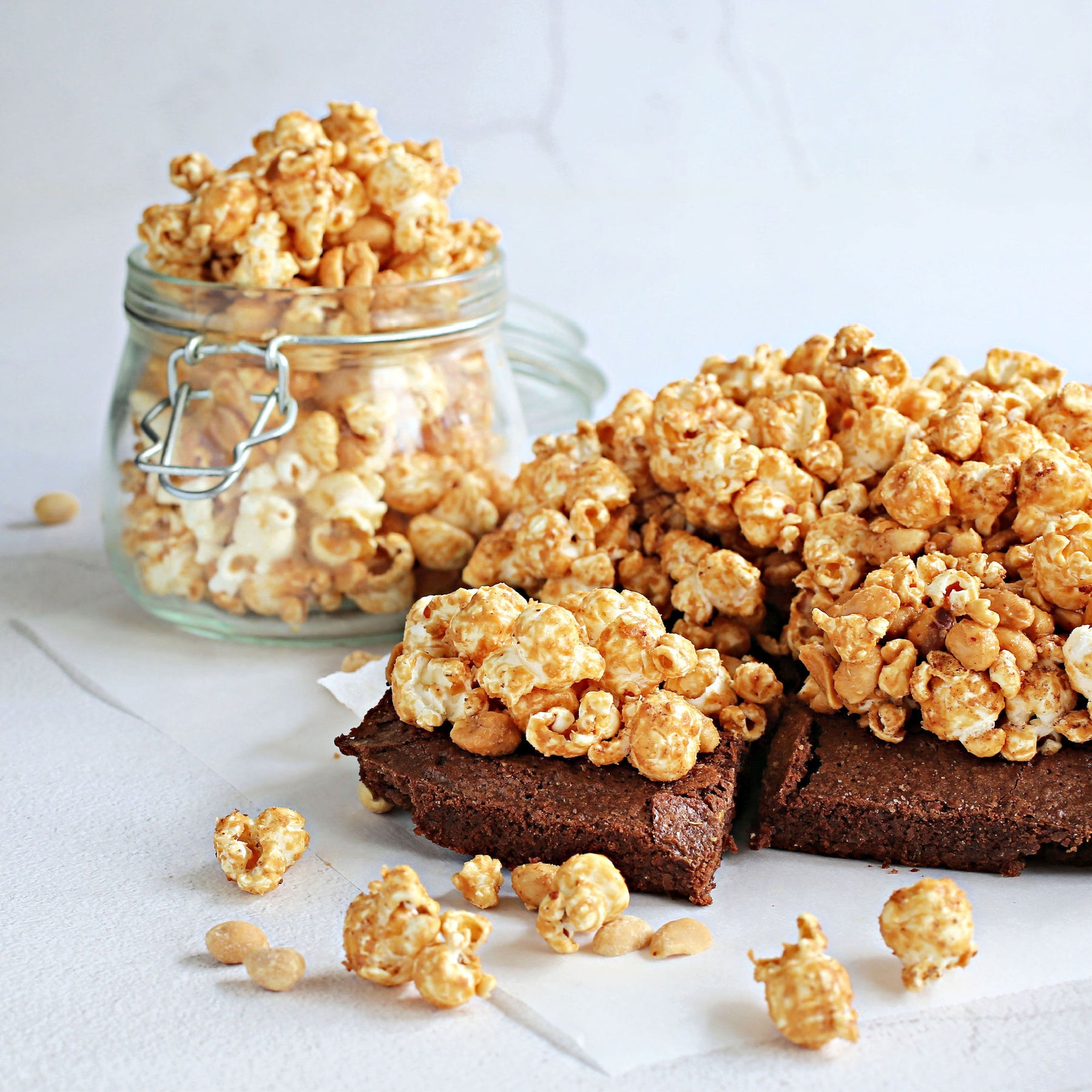 Peanut Butter Popcorn Topped Brownies recipe