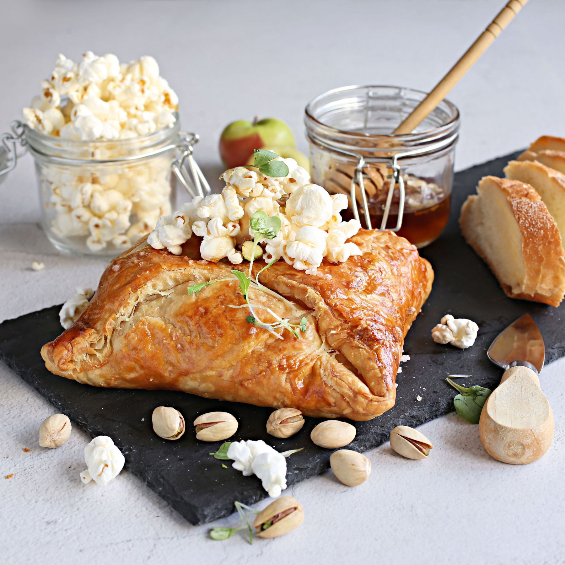 Baked Brie with Honey Popcorn