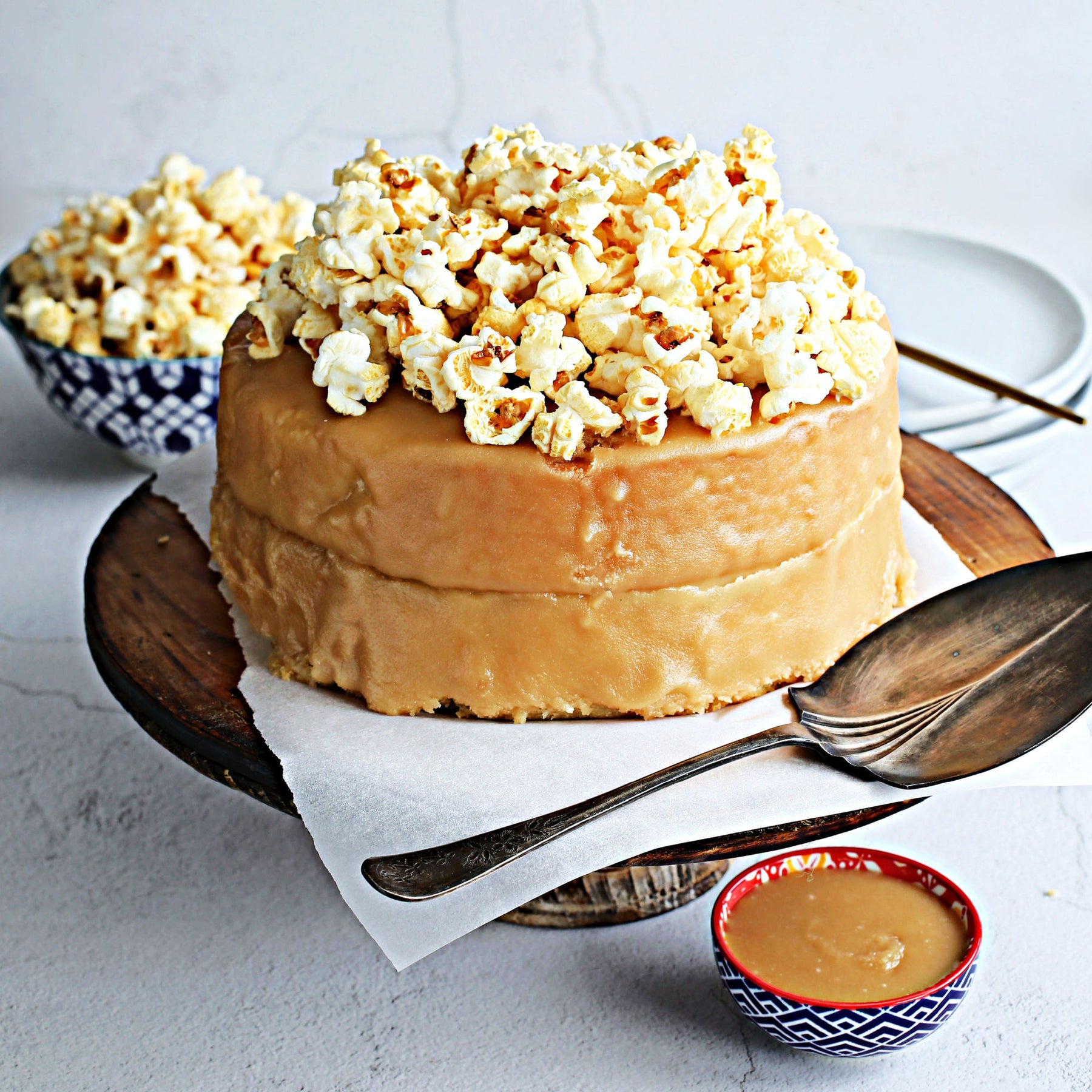 Southern Caramel Cake with Popcorn Topping