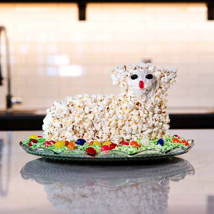 Recipe for making an Easter Lamb Cake with Popcorn Wool