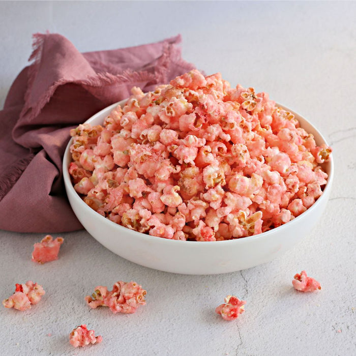 Homemade pink popcorn recipe with candy coating