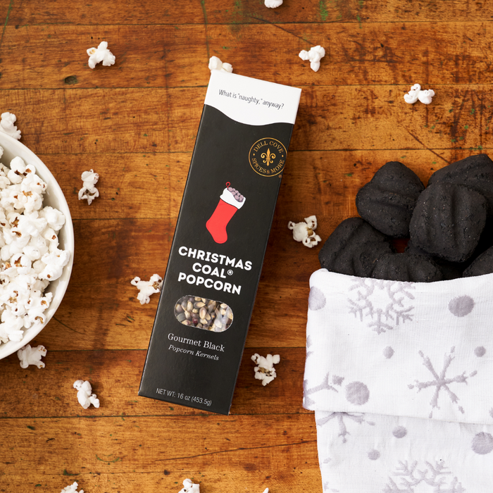 Christmas Coal Popcorn Kernels for Christmas stockings - black popcorn with coal - Dell Cove Spices