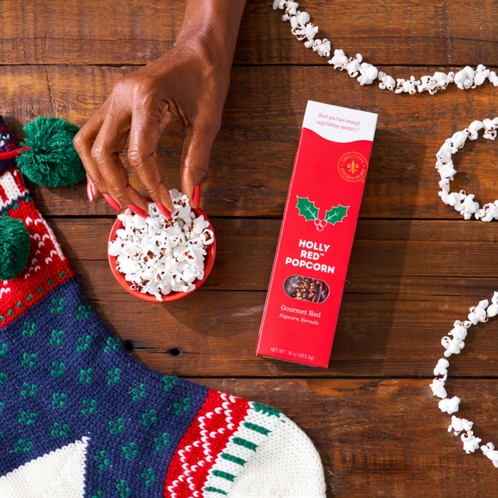 Holly Red Popcorn Kernels for Christmas Stockings - lifestyle - Dell Cove Spices