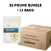 Bulk bundle of 26 pounds of Baby White gourmet popcorn kernels from Dell Cove Spices & More in thirteen 2 pound bags.