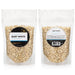 Front and back of Dell Cove Baby White popcorn kernels half-pound pouch with Nutrition Facts