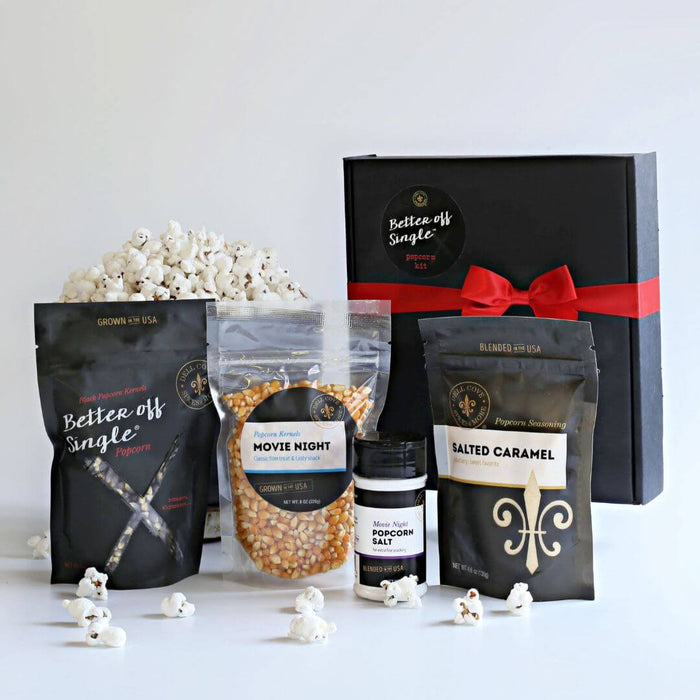 Better Off Single® Build Your Own Popcorn Gift Box in gift-ready packaging for movie nights and self care