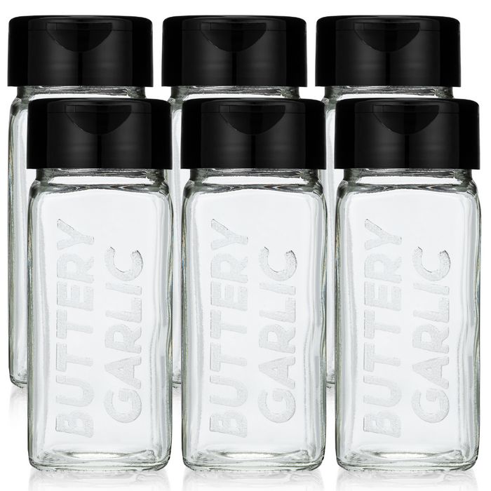 Etched Glass Spice Jar with Black Cap - Buttery Garlic