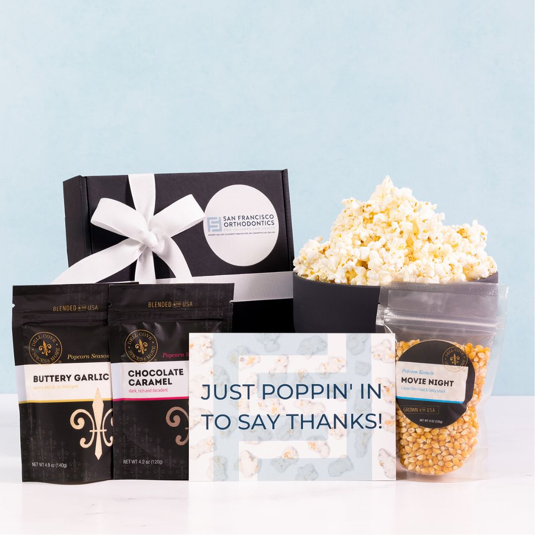 Employee appreciation popcorn gift kit with company logo