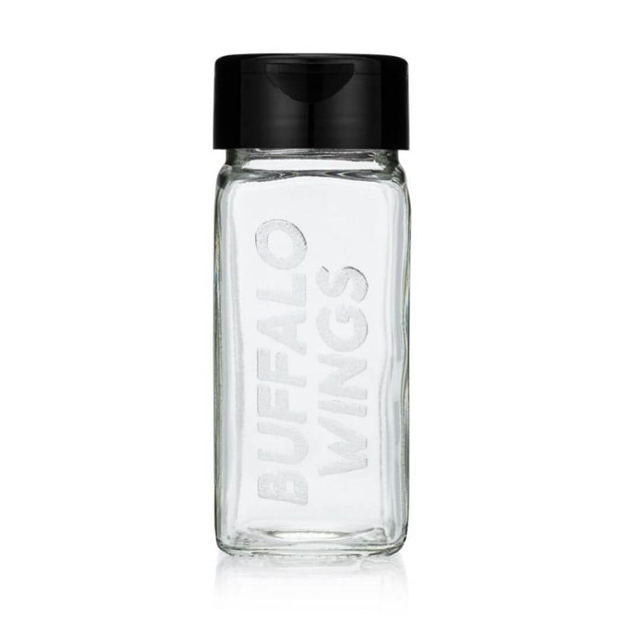 Sturdy glass spice jar for storing Buffalo Wings popcorn seasonings 