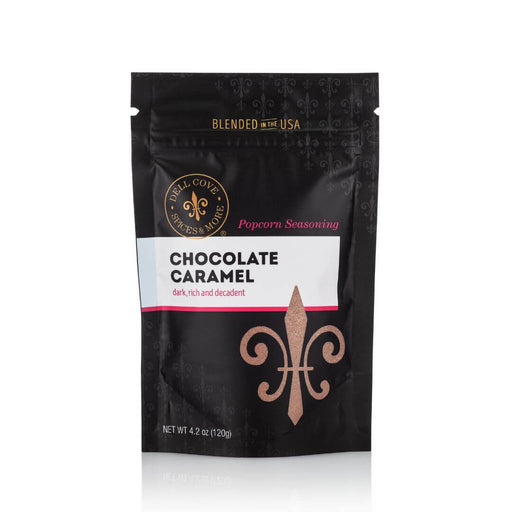 Dell Cove® Chocolate Caramel Popcorn Seasoning pouch – rich cocoa and buttery caramel blend for sweet gourmet popcorn