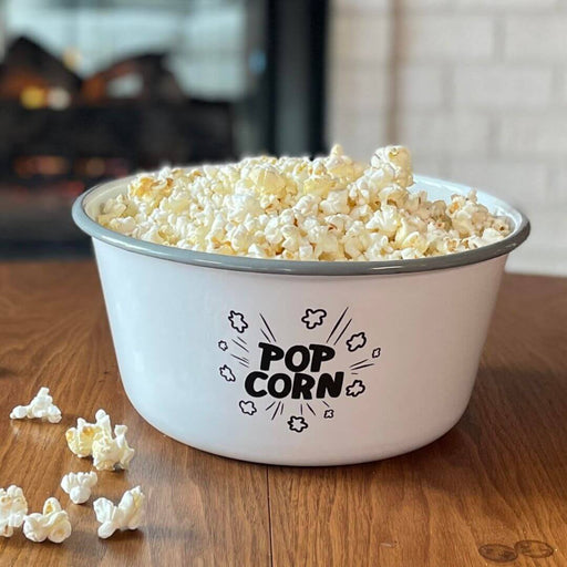 Dell Cove® large enamel popcorn bowl in black and white, limited edition design.