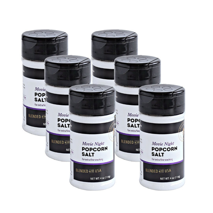 Six-pack case of Dell Cove Movie Night Popcorn Salt jars