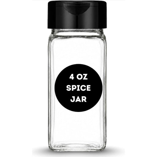 Glass jar with BPA-free plastic flip-top sifter lid for holding spices