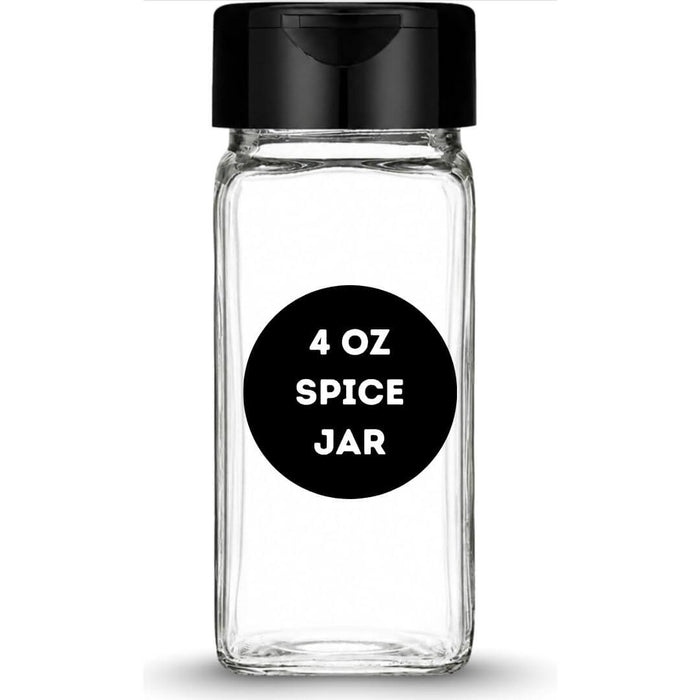 Glass jar with BPA-free plastic flip-top sifter lid for holding spices