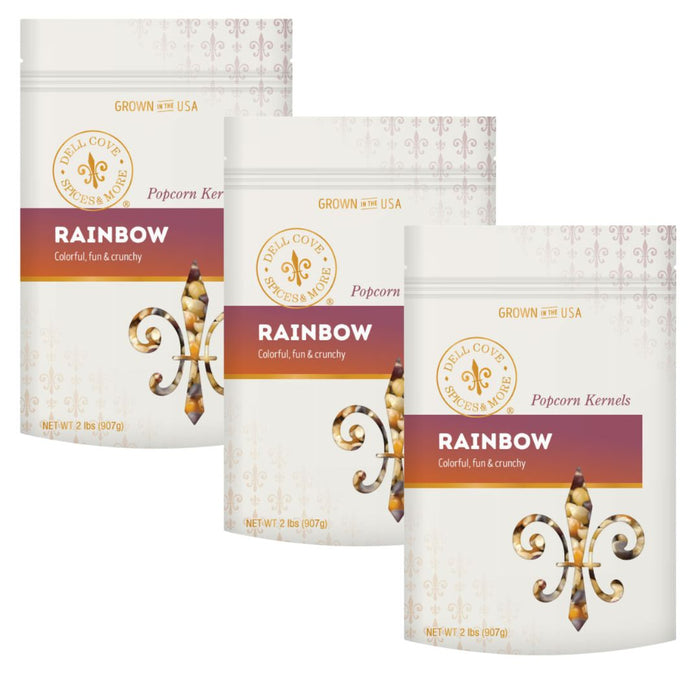6-pound bundle of Dell Cove Rainbow Popcorn Kernels with three 2-pound bags