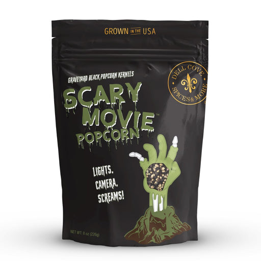 Scary Movie Graveyard Black popcorn kernels that pop into fluffy white puffs and dark black centers