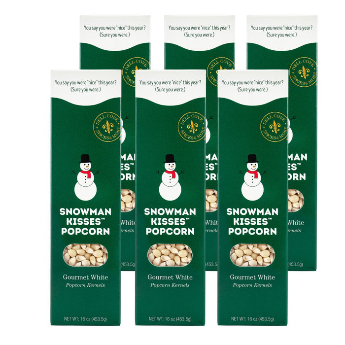 Case pack of 6 gift boxes of Snowman Kisses Popcorn Kernel for bulk gifting on a Christmas budget - for employees, staff, teacher gifts