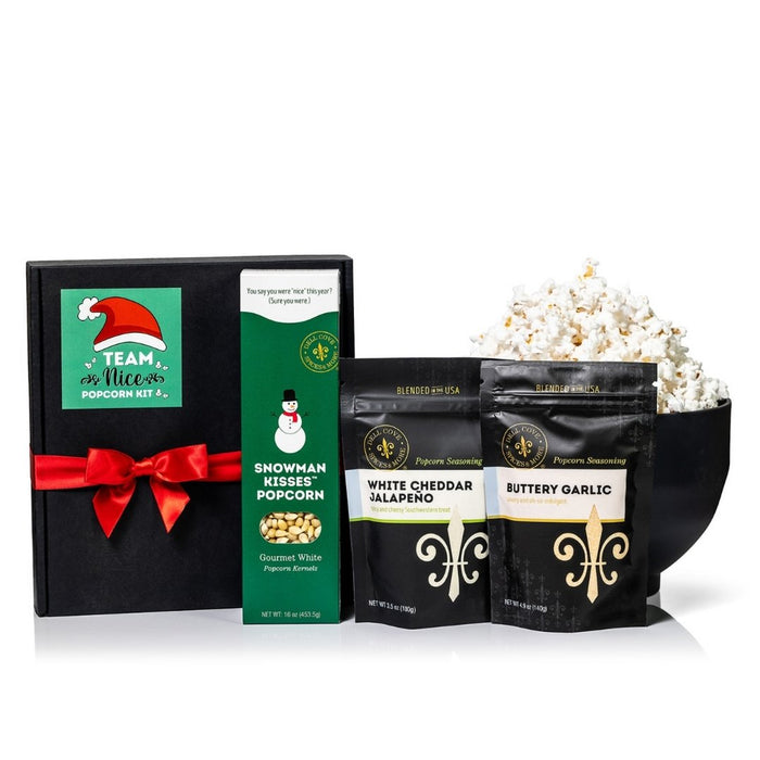 Snowman popcorn gift set with two popcorn seasonings – festive holiday kit