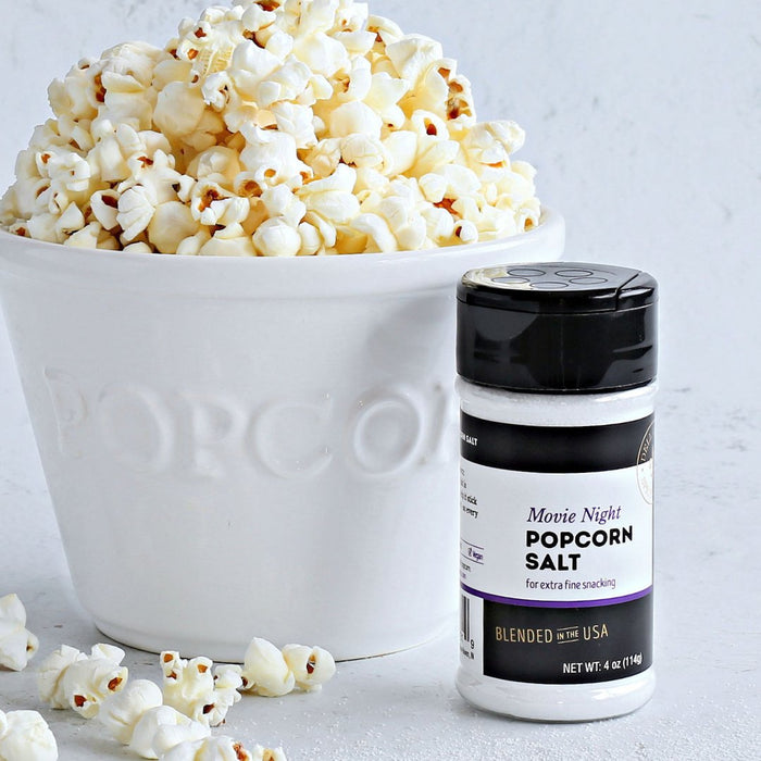 Fresh popcorn seasoned with Dell Cove Movie Night Popcorn Salt – theater style