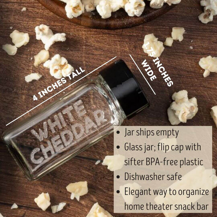 Square spice jar for white cheddar popcorn seasoning - Dell Cove