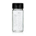 Clear glass bottle with black lid on a white background, featuring 'White Cheddar' branding.