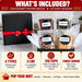 Dell Cove gourmet popcorn gift set with four resealable 8-ounce kernel pouches, black gift box with red ribbon, and details about the two-pound sampler.