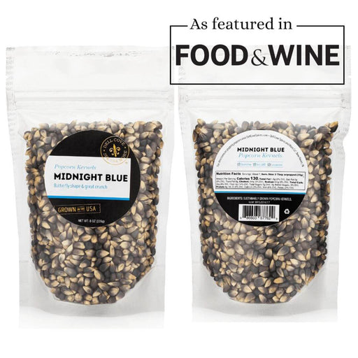 Dell Cove Midnight Blue popcorn kernels featured in Food & Wine
