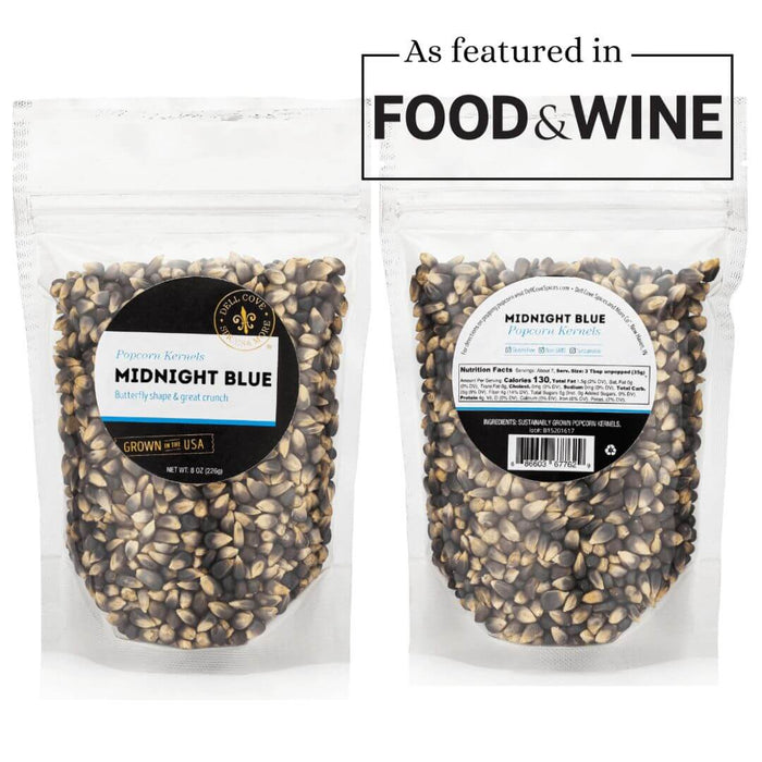 Dell Cove Midnight Blue popcorn kernels featured in Food & Wine