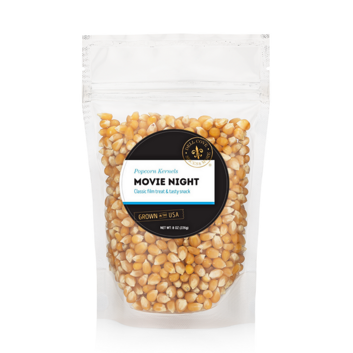 Movie Night popcorn kernels half pound pouch front - dell cove spices