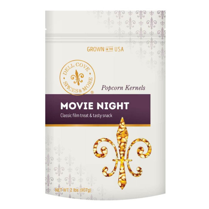 2-pound pouch of Dell Cove Movie Night yellow butterfly popcorn kernels
