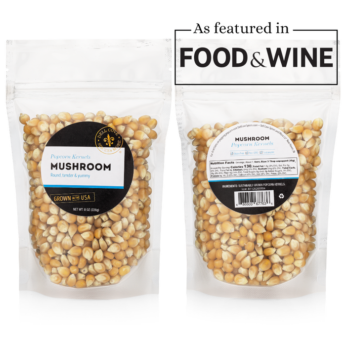 Mushroom Popcorn Kernels featured in Food and Wine magazine - Dell Cove Spices
