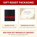 Dell Cove popcorn sampler gift packaging featuring a black gift box tied with red satin ribbon and a personalized handwritten gift note card.