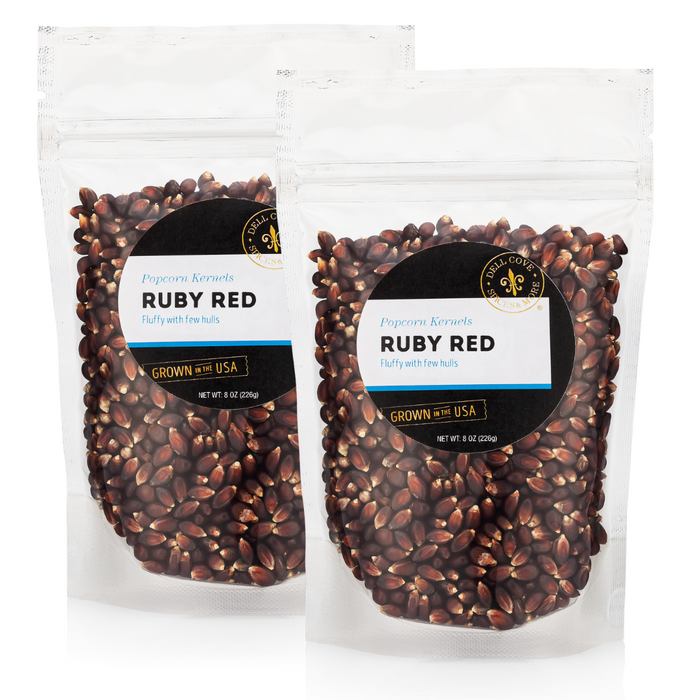 Ruby red poporn kernels in 1 pound pouch - dell cove spices