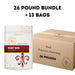 26-pound bundle of Dell Cove Ruby Red popcorn kernels with thirteen 2-pound pouches