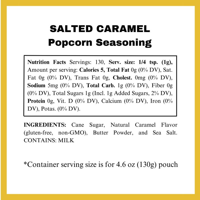 Salted Caramel popcorn seasoning nutritional panel - dell cove spices