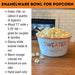 Sweater Weather enamel popcorn bowl with size, capacity and care details