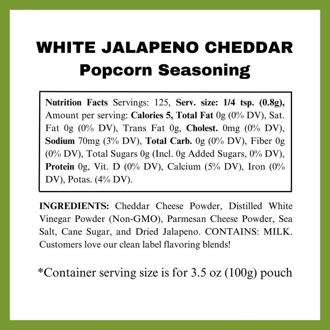 White Cheddar Jalapeno Popcorn Seasoning — Dell Cove Spices & More Co.
