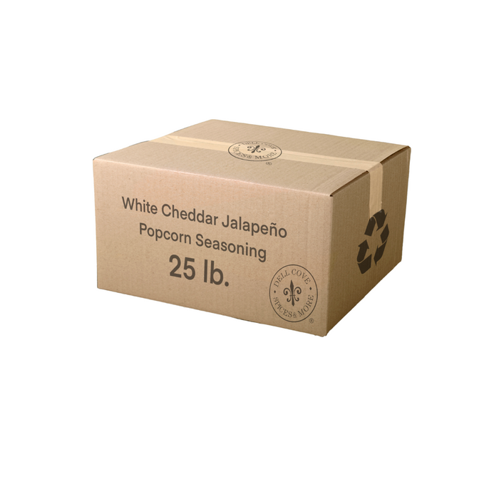 White Cheddar Jalapeno popcorn seasoning 25 pound box - dell cove spices
