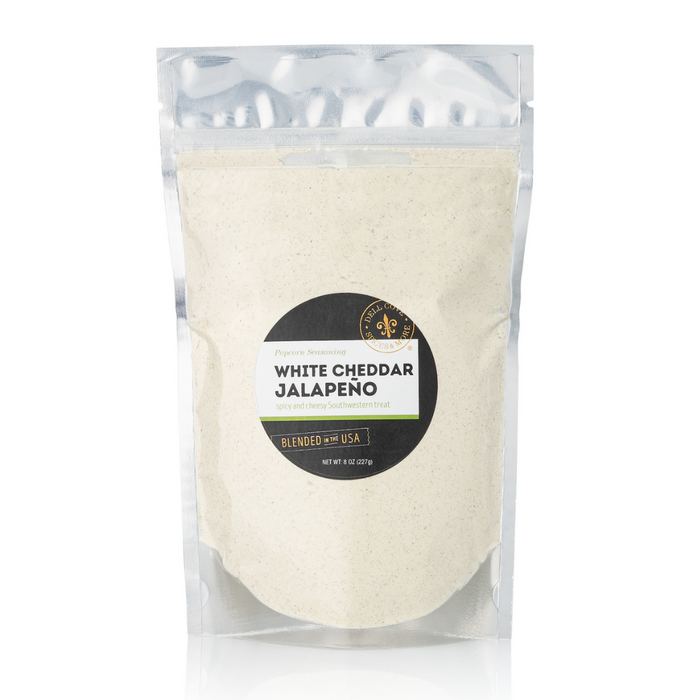 White Cheddar Jalapeno popcorn seasoning half pound bag front - dell cove spices