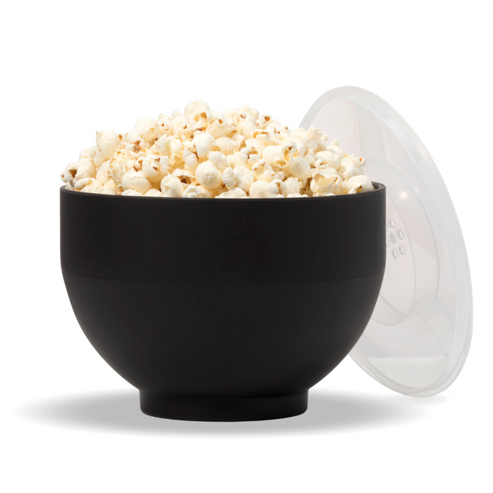 Black Silicone Popcorn Popper for Microwave Popcorn - popper on white - Dell Cove Spices and More Co