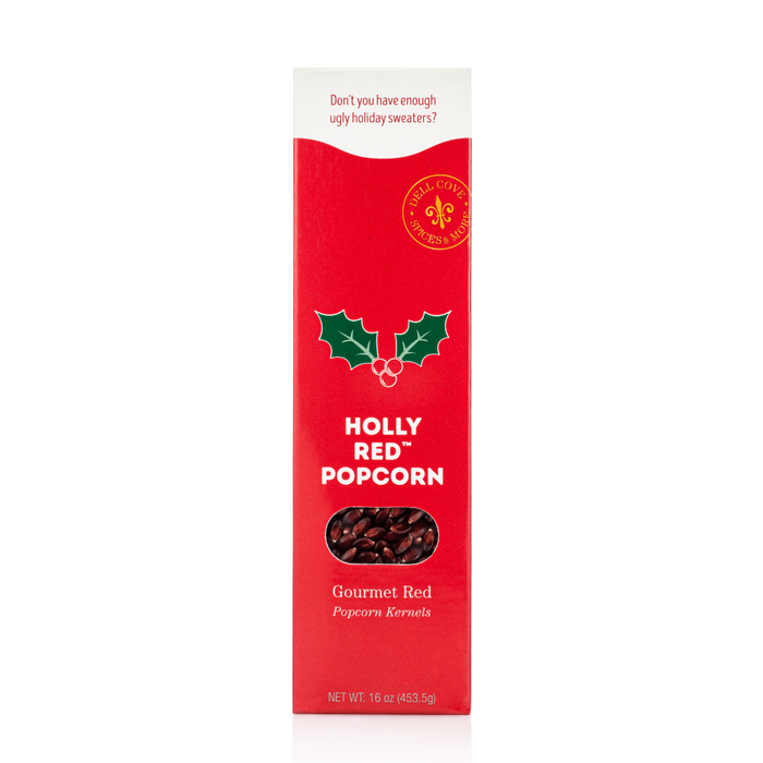 Holly Red Popcorn Kernels - Christmas popcorn gift - gift box with red popcorn kernels - Dell Cove Spices and More Co