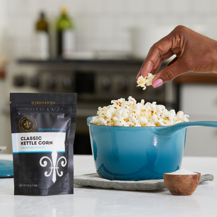 Kettle Corn Popcorn Seasoning - gluten free popcorn topping - Dell Cove Spices and More Co