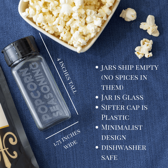 Empty Spice Bottles with Shaker Lids - Empty Etched Popcorn Seasoning Jars - Dell Cove Spices and More Co