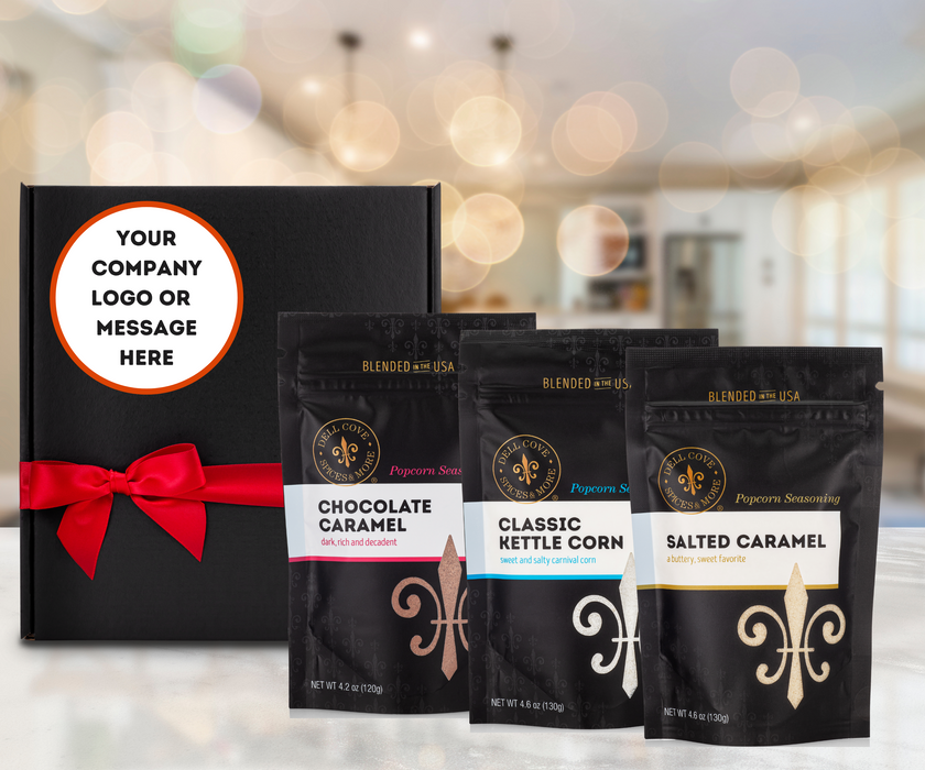 CUSTOM SWEET POPCORN SEASONING GIFT SET - 12 CORPORATE GIFTS CASE PACK from Dell Cove Spices and More Co